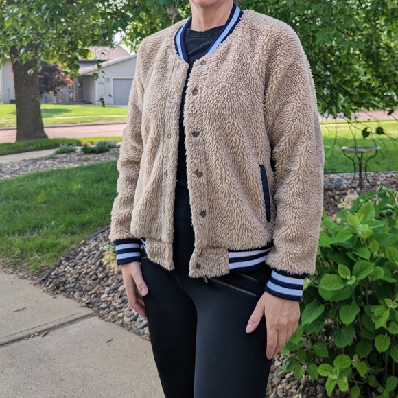 MOTHER fleece snap front letterman jacket L - Picture 7 of 11